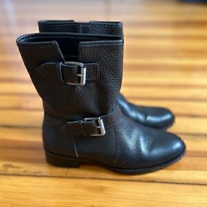 J. Crew Pebbled Black Leather Moto Biker Boots Size 5.5